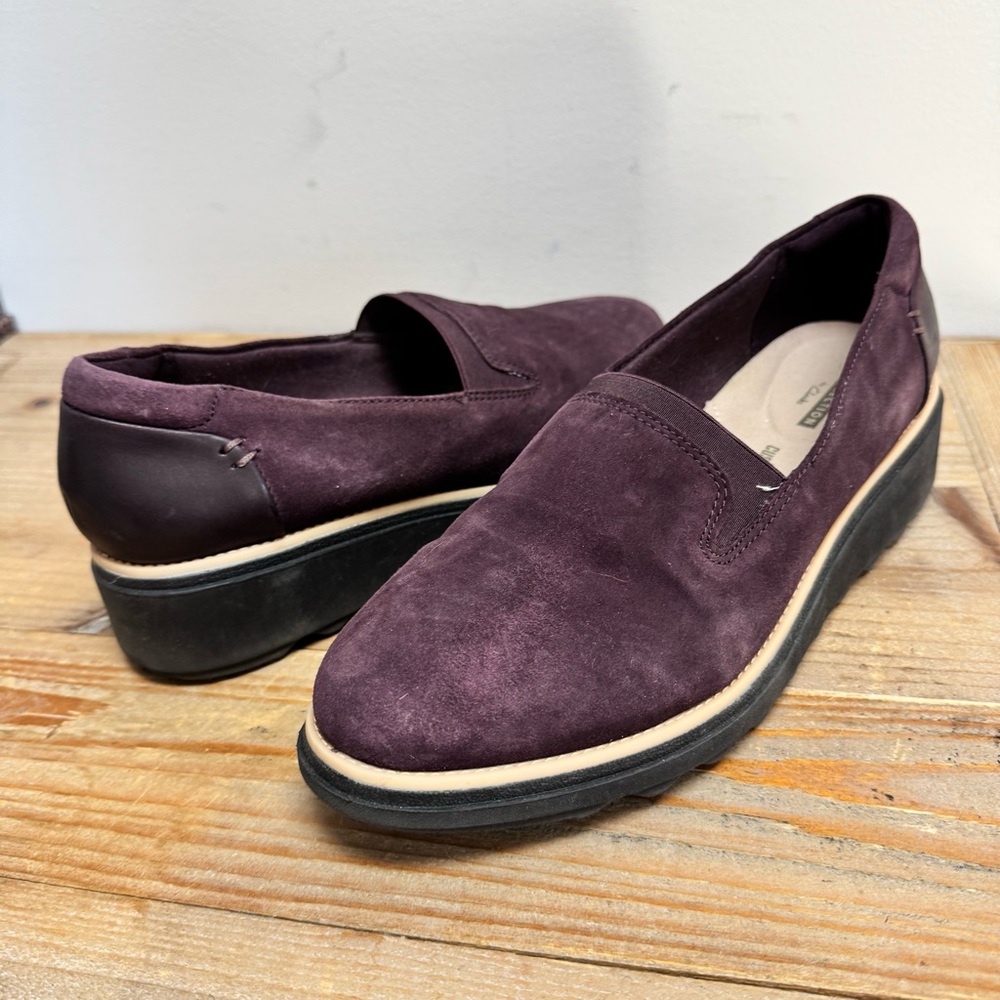Clarks Collection Sharon Dolly Loafer Plum Purple Comfort Cushion Soft Size 9